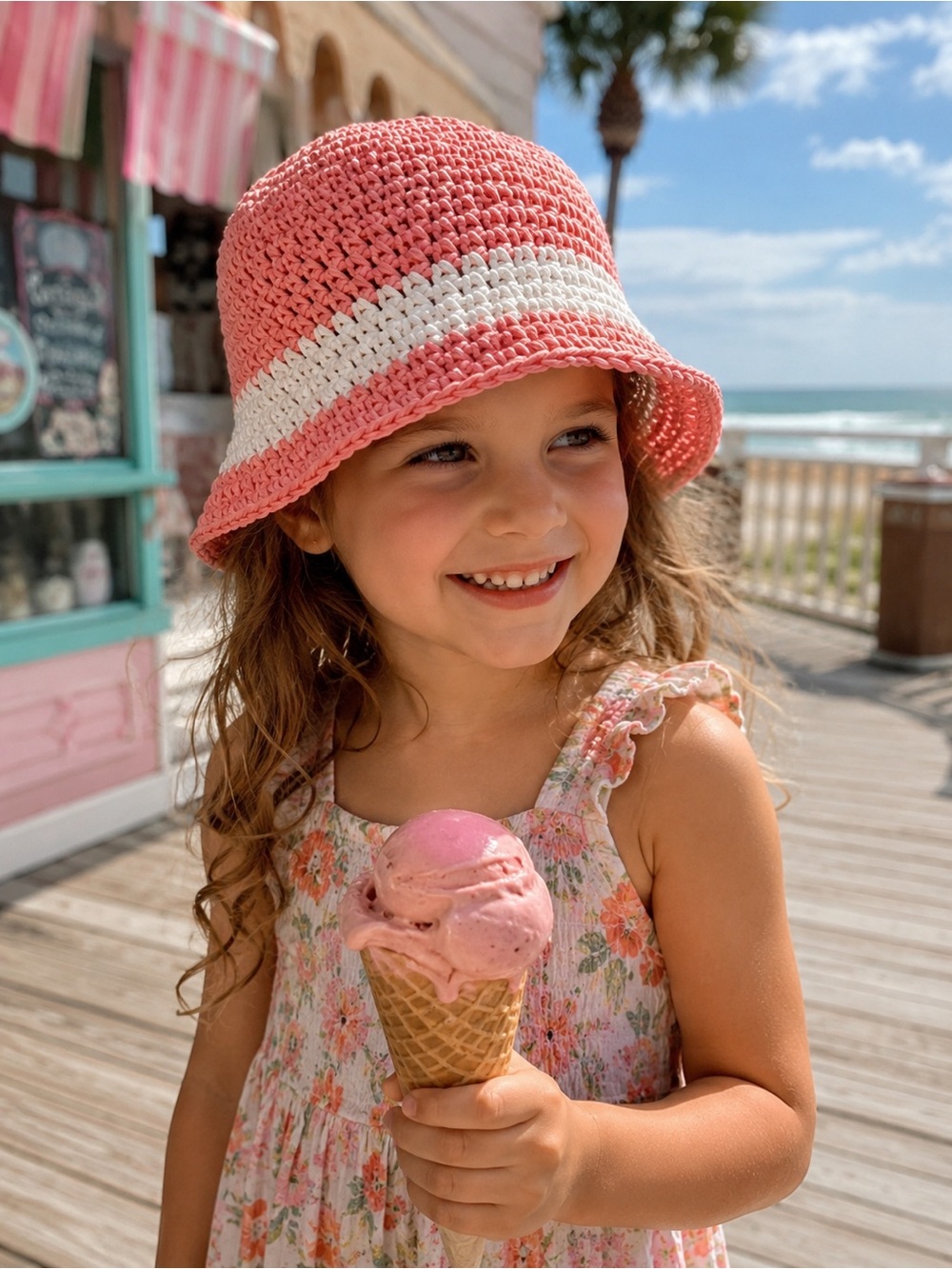 Los Angeles Boutique Little Girls Kids Summer Beach Bucket Straw Wicker Hat 4-8